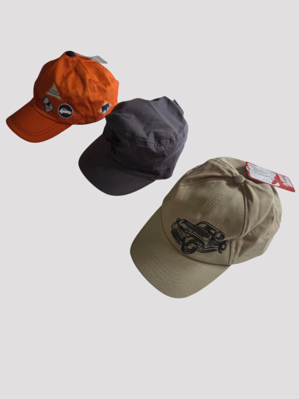 NWT Lot of 3 Junior Caps (54 cm) Vintage Car, Crossed Skateboards, Dinosaur